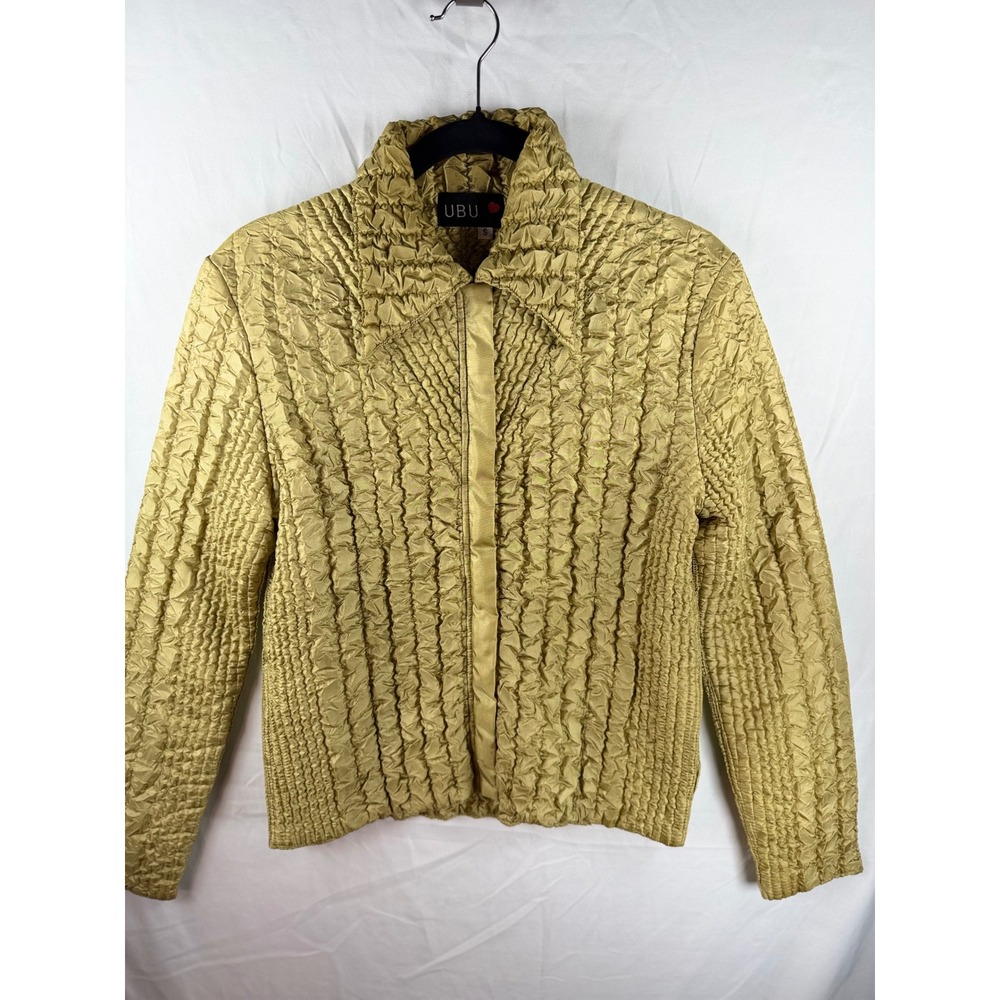 UBU Gold Crinkle Popcorn‎ Textured Full Zip Jacket Womens Small Chartreuse